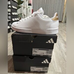 Adidas White Sneakers with Gold Details